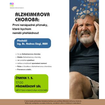 Přednáška se věnuje Alzheimerově chorobě a jejímu dopadu na pacienty i jejich blízké. Ing. Bc. Andrea Siegl, MBA srozumitelně vysvětlí příznaky, průběh onemocnění i možnosti včasné diagnostiky. Zaměří se také na léčbu, zpomalení nemoci a praktické aspekty péče. Cílem je zvýšit povědomí, podpořit pečující a bourat rozšířené mýty.